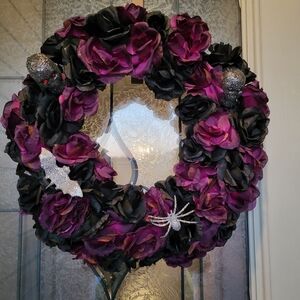 Purple and Black Floral Wreath with Glitter Accents